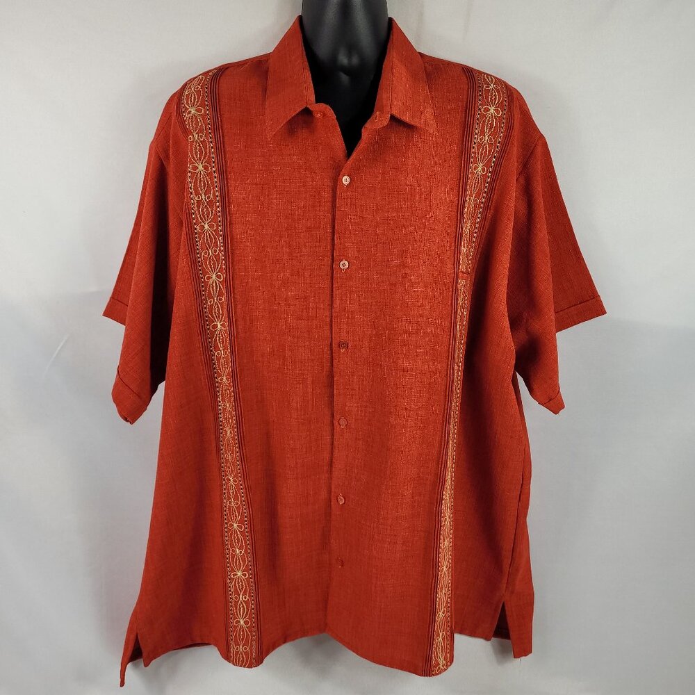 Guayabera Autentica Short Sleeve Button Down Embroidered Shirt Mexico Men's 52
